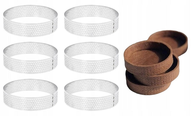 Forma rant do tarty perforowany fi=8cm / 6szt zestaw rantów obręcz cukiernicza, tartaletki, metalowa, wysokość 2 cm