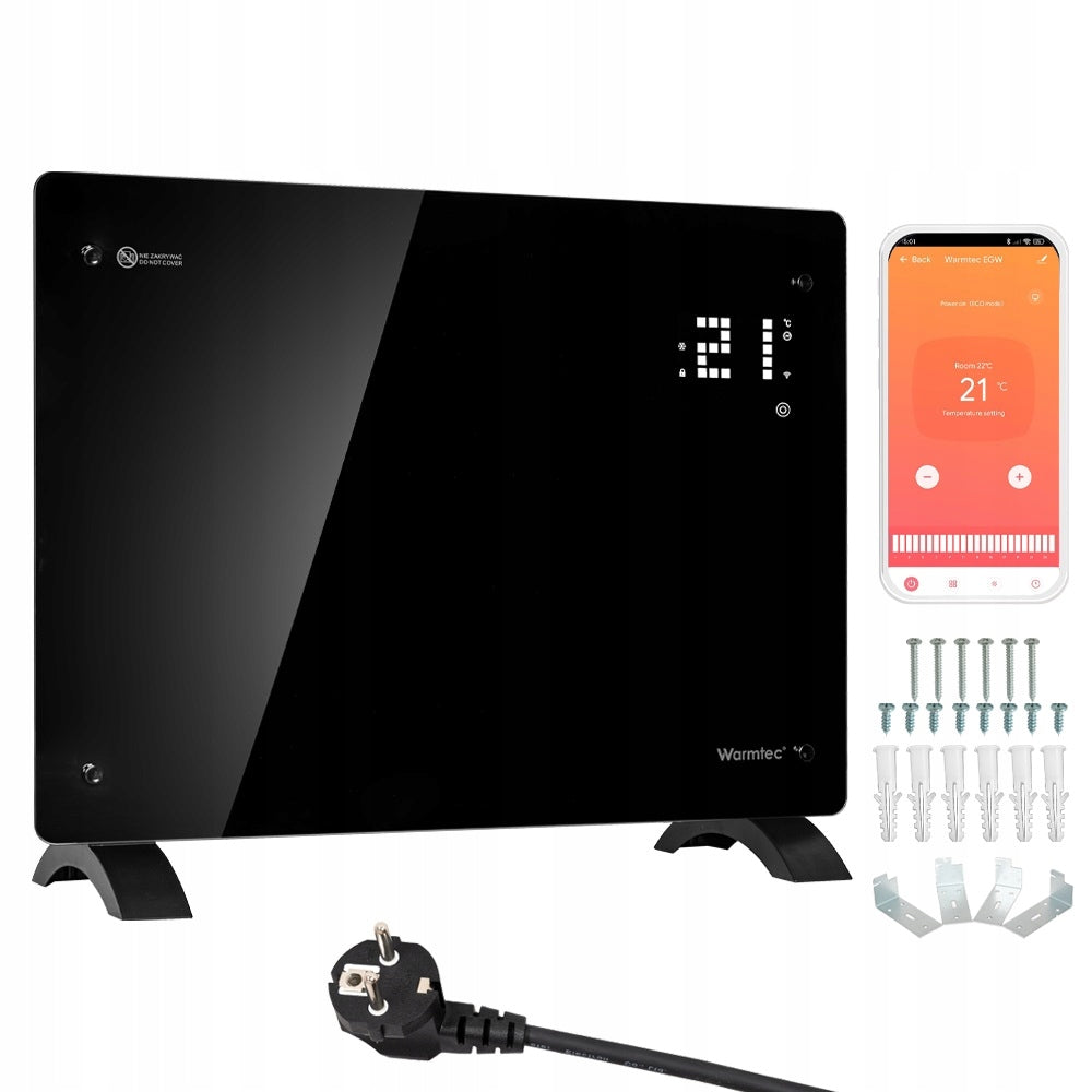 Grzejnik elektryczny konwektorowy szklany z termostatem WiFi 1,5kW EGW-15C panel grzewczy do pokoju, ogrzewanie domu