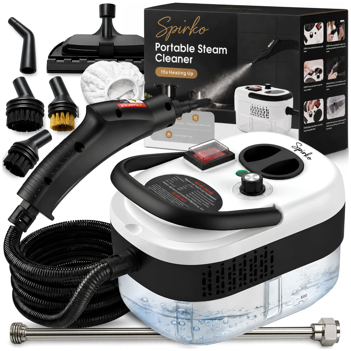 Myjka parowa MOP parowy parownica mocna 2500W zestaw do tapiecrki FUG okien 1.61 l