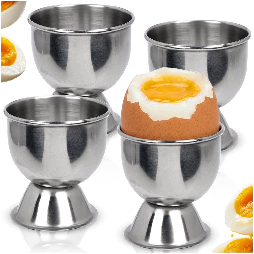4x Podstawki STALOWE metalowe kieliszki stojaki na jajko jajka do jajek srebrne egg cup, akcesoria śniadaniowe do