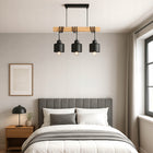 Lampa Wisząca LED Sufitowa Nowoczesna Zwis Drewniana Belka Loft Czarna żyrandol 3-punktowy, oprawa E27 do salonu lub