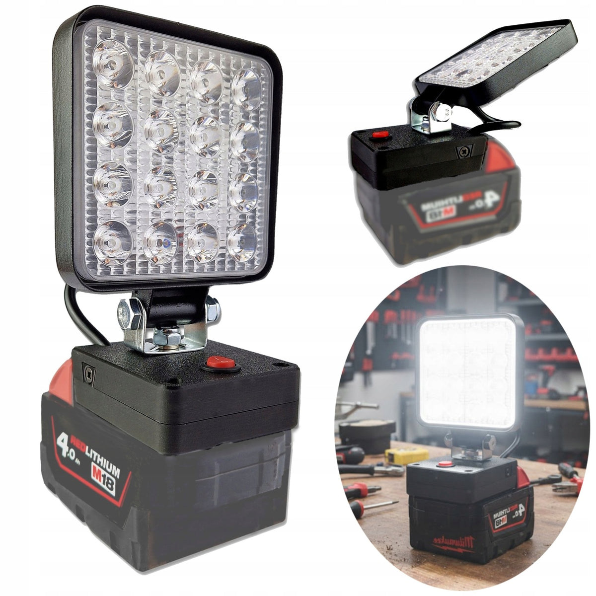Lampa robocza do MILWAUKEE halogen LED na akumulator adapter baterii 6000K Naświetlacz warsztatowy 48W, reflektor