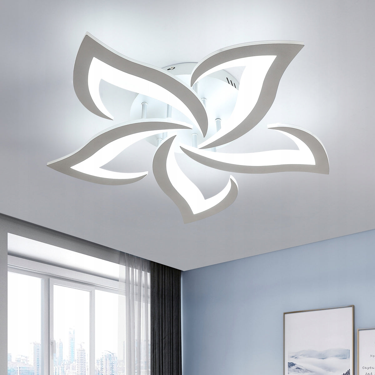 Lampa Sufitowa Wisząca LED Żyrandol Srebrny Nowoczesny 60W 6500K oprawa do salonu i jadalni, 5 punktów światła