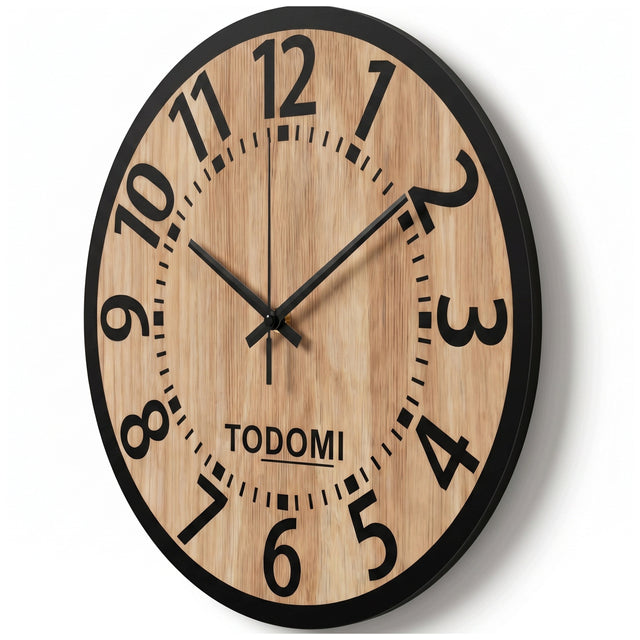 Zegar ścienny duży drewniany cichy na ścianę nowoczesny loft czytelny 34 cm brązowy drewno