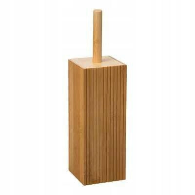 Szczotka do WC do łazienki bambusowa naturalna skandynawska 37 cm czyścik toaletowy, stojący z zamkniętym pojemnikiem, plastikowa końcówka