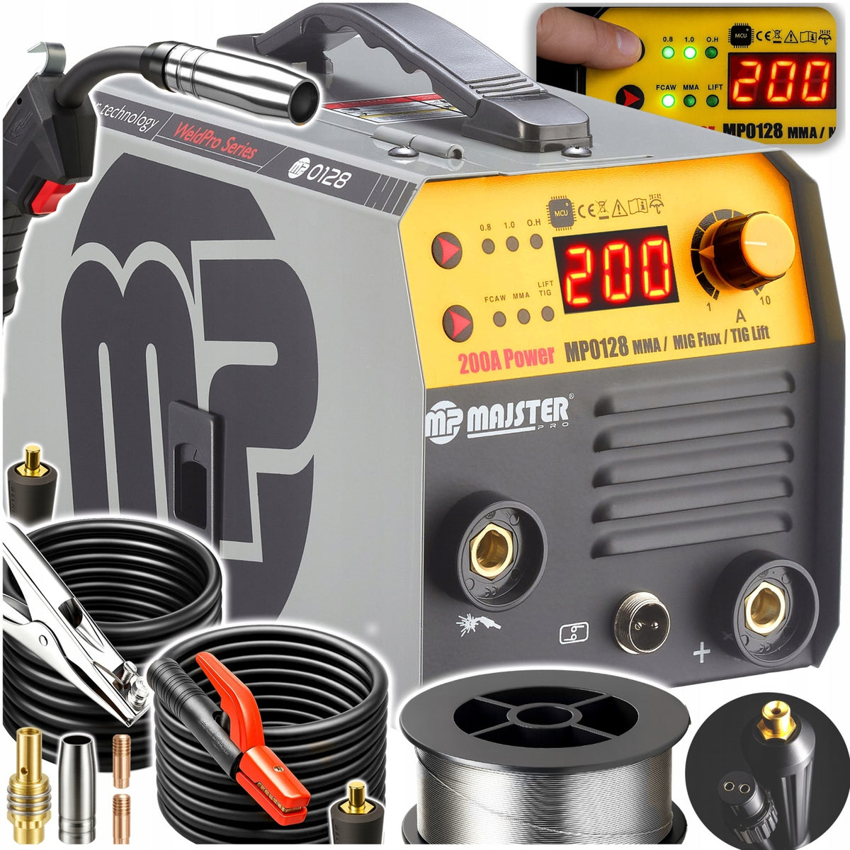 Spawarka inwerterowa igbt MIG flux MMA migomat MP Majster MP0128 Synergy półautomat do spawania MAG i TIG, drut 0,8–1,0