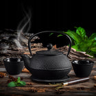 Czajnik żeliwny emaliowany zaparzacz herbaty 850 ml 2 czarki czarny prezent imbryk do naparów, tradycyjne naczynie