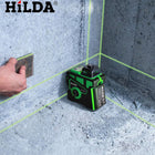 Poziomica laserowa hilda 3D 360 płaszczyznowa laser krzyżowy zielony 2 AKU niwelator do układania płytek, prac