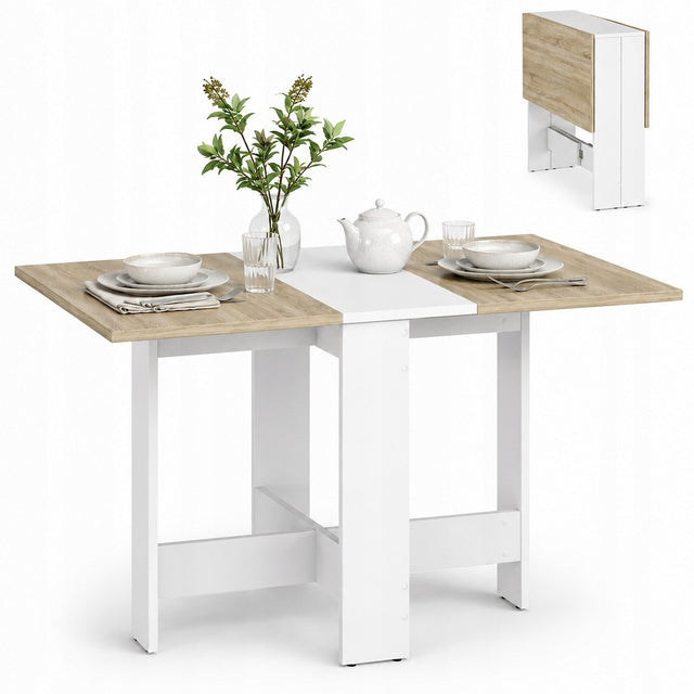 Stół kuchenny rozkładany blat prostokątny biały, dąb 76x23/103 cm płyta MDF