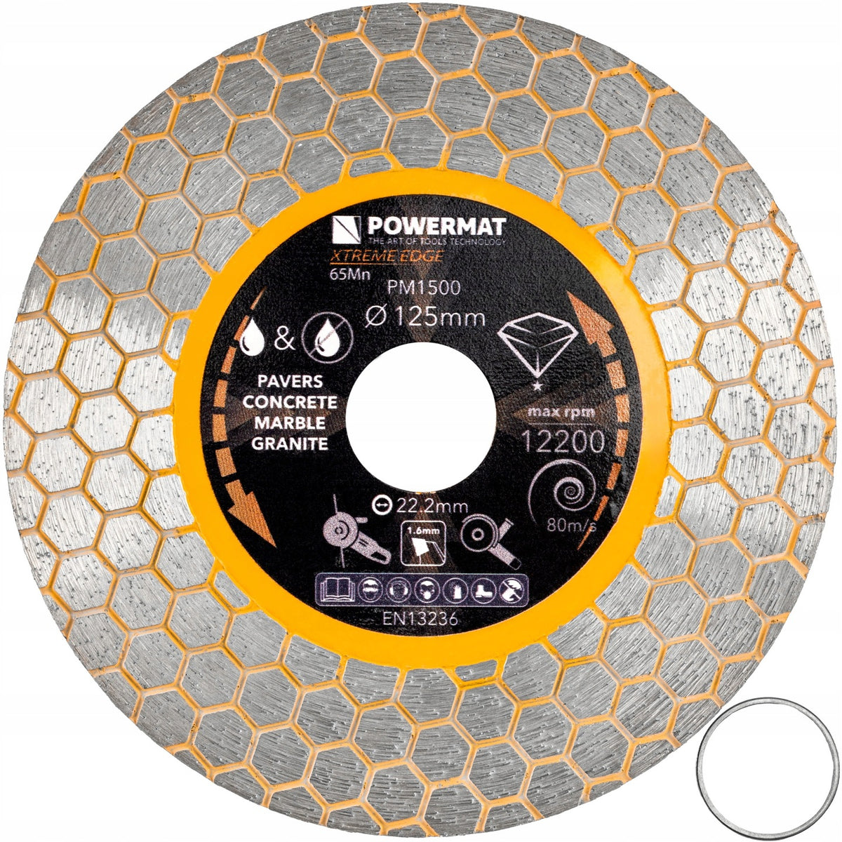 Tarcza diamentowa HEX 1.6mm 125mm do ceramiki betonu cegły 22.2mm 12200RPM 1 szt.