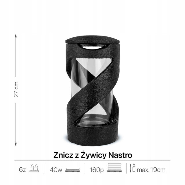 Znicz Elegancki Żywiczny 27 cm Czarny Znicz na Cmentarz Artystyczny Nastro lampion nagrobny parafinowy dekoracja grobu