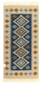 Dywan kilim tkany dwustronny wzór 80x150cm frędzle bawełniany chodnik orientalny niebieski prostokątny do wnętrz