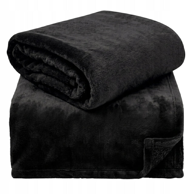Koc 160x200 Narzuta Na Łóżko Kocyk Pled Mikrofibra cotton world Czarny okrycie na kanapę, gładka tkanina do sypialni