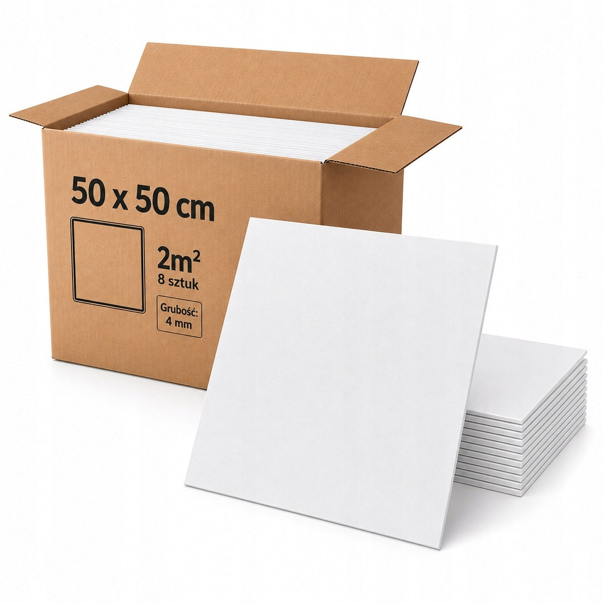 Kasetony sufitowe gładki panel ścienny białe bez wzoru 0814 sufit ściana 8x płyty z polistyrenu 50x50 cm matowe do