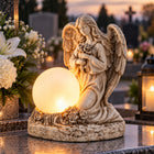 Anioł na Wszystkich Świętych Solarny na Grób Cmentarz Lampion Podświetlany znicz LED, figurka nagrobna 28 cm, ozdoba na