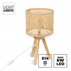 Lampka nocna stołowa LIGHTLOGIC LL VERNOK TL E14 bambus do LED boho eko lampa przyłóżkowa, abażur 16,5 cm, wysokość 31