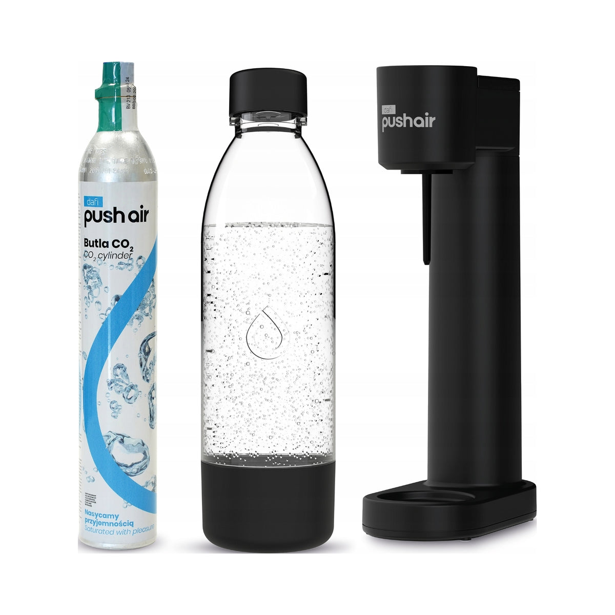 PushAir saturator do wody Dafi syfon czarny + nabój CO2 + butelka 0,7 soda karbonizator, urządzenie gazujące napoje