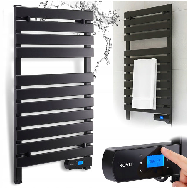 Grzejnik elektryczny łazienkowy EcoCezar 500W drabinka termostat suszarka do suszenia ręczników, czarny, 1001 x 555 mm