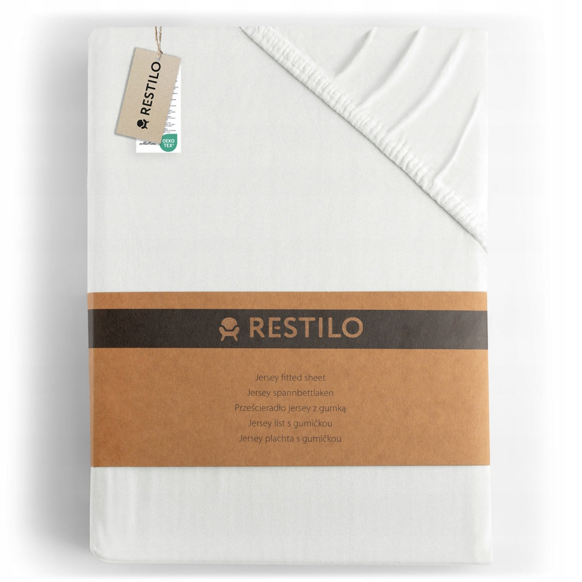 RESTILO Prześcieradło z gumką 100% bawełniane czesane 160x200 jersey białe na materac do 28 cm, certyfikat OEKO-TEX