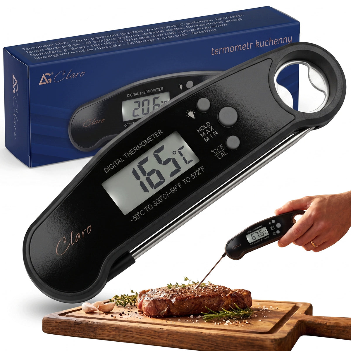 Cyfrowy termometr elektroniczny LED szpilkowy do mięsa ciast 300°C kuchenny sondowy do pieczenia, grillowania i