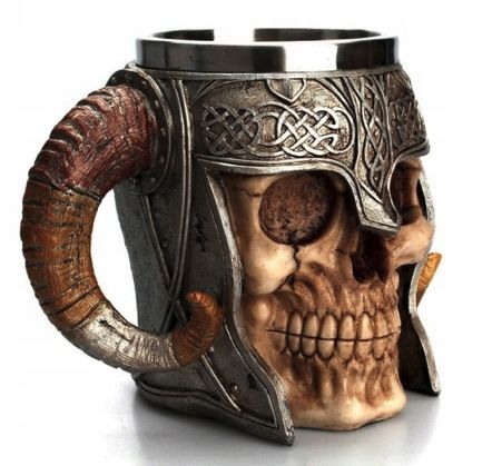 Kubek do kawy 3D czaszka wiking prezent uchwyt metalowy kufel 500 ml, naczynie na napoje