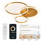 Lampa sufitowa LED plafon złoty 65cm 36W 5600LM 3 ringi pilot APP 3 barwy okrągła oprawa do salonu, sypialni i pokoju