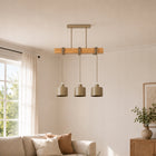 LAMPA SUFITOWA WISZĄCA Żyrandol 3x E27 LED Oprawa Drewno Dąb Beżowa Kaszmir do salonu jadalni nad stół, 3 źródła