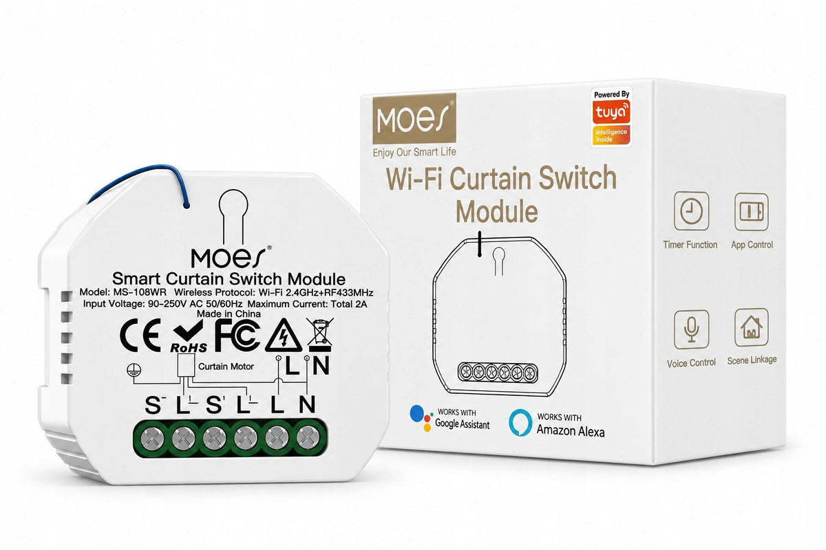 Sterownik rolet dopuszkowy WiFi RF433 Moes MS-108WR Tuya z Polski moduł do żaluzji, przełącznik smart home, 2 kanały