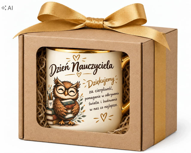 Elegancki kubek prezent na dzien nauczyciela idealny prezent nauczyciel porcelanowy do kawy i herbaty, pojemność 330 ml
