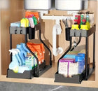 Półka pod Zlew Organizer 2 Poziomy Wysuwana Szafkę Kuchenna Łazienkowa koszyk na detergenty, plastikowy czarny, na