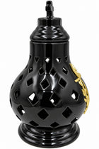 Znicz ceramiczny ażurowy czarny kremowy z krzyżem lampion nagrobny premium dekoracja na cmentarz, ozdoba na grób 38 cm