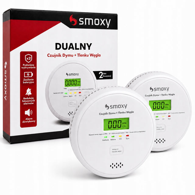 2X czujnik czadu i dymu wykrywacz tlenku węgla długa żywotność sensor CO bezprzewodowy alarm domowy, detektor pożarowy