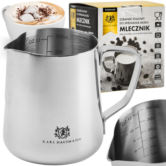 Mlecznik dzbanek do spieniania mleka 350ml stali nierdzewna 18/0 kubek 0.35 l szary do kawy latte cappuccino baristyczny metalowy pojemnik z uchwytem