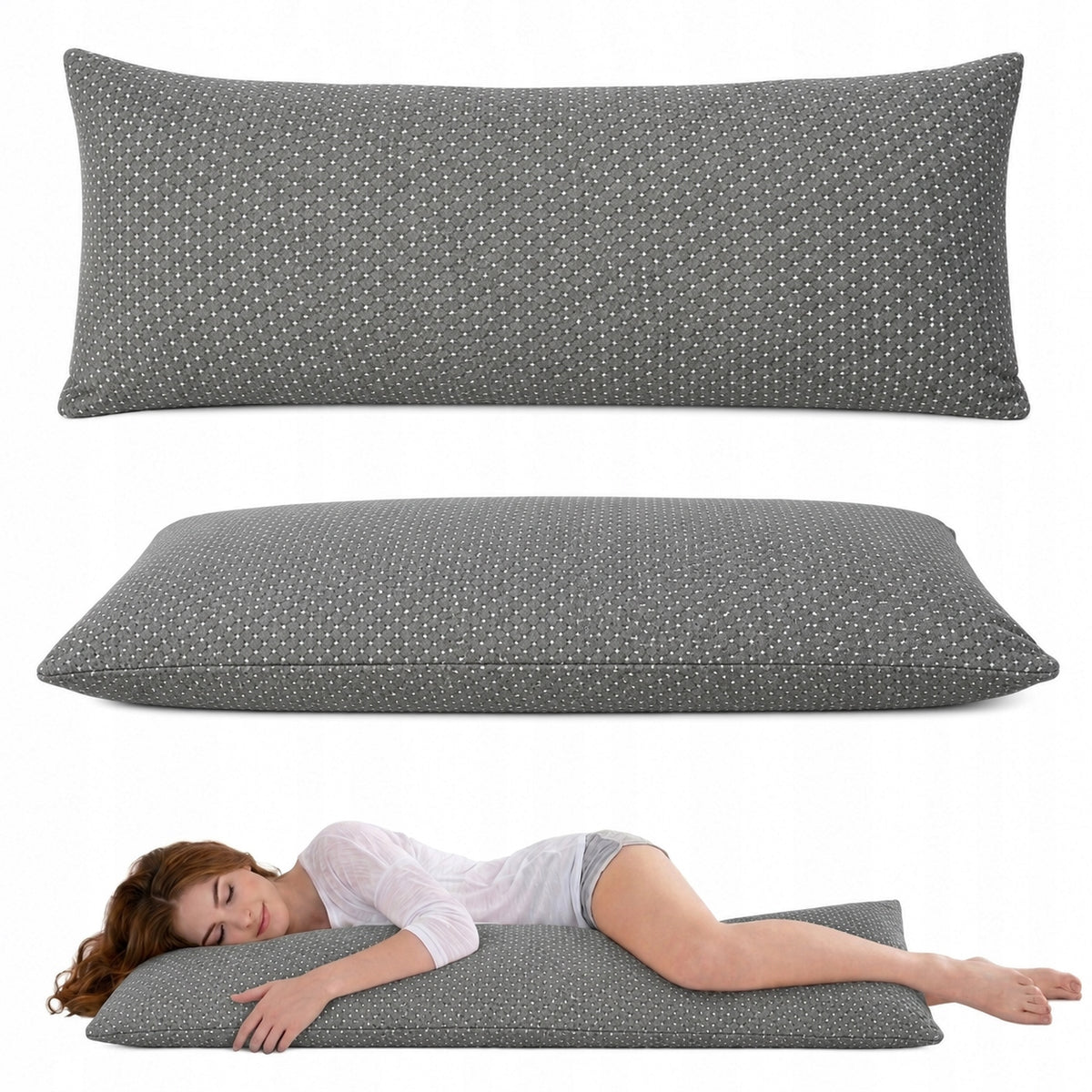 Poduszka do spania na boku i przytulania melange grey długa wygoda 125x50cm piankowe wypełnienie, certyfikat oeko-tex
