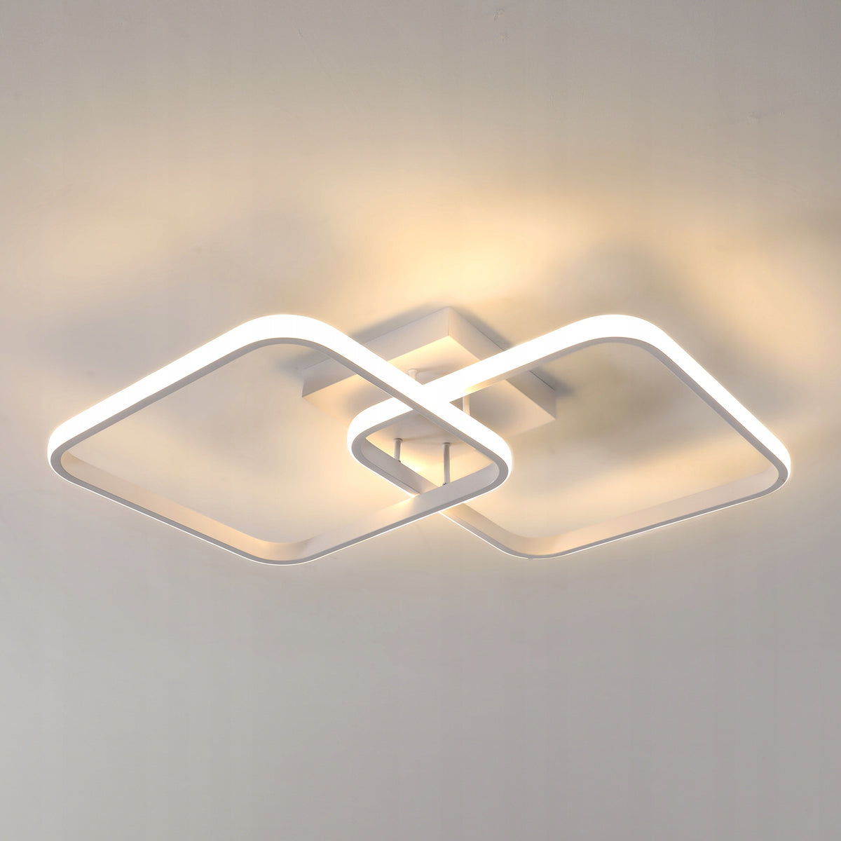 Lampa Sufitowa LED Żyrandol Kwadratowy Biały Nowoczesny 42W 3000K oprawa do salonu i jadalni, ciepła barwa, 2 punkty