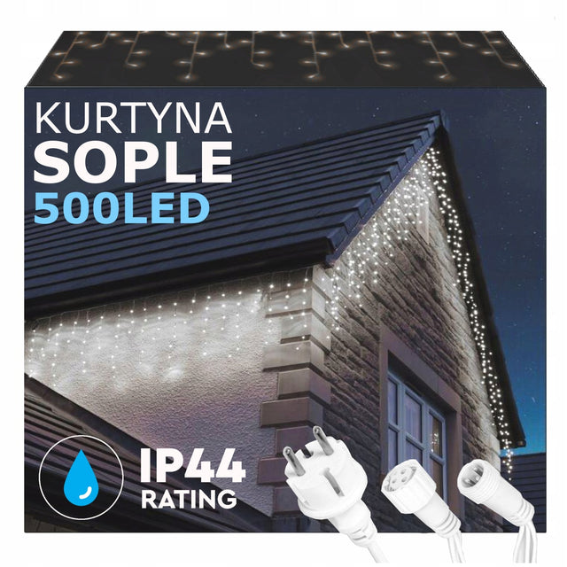 Sople zewnętrzne lampki 500LED IP44 światło stałe kurtyna świetlna 21m