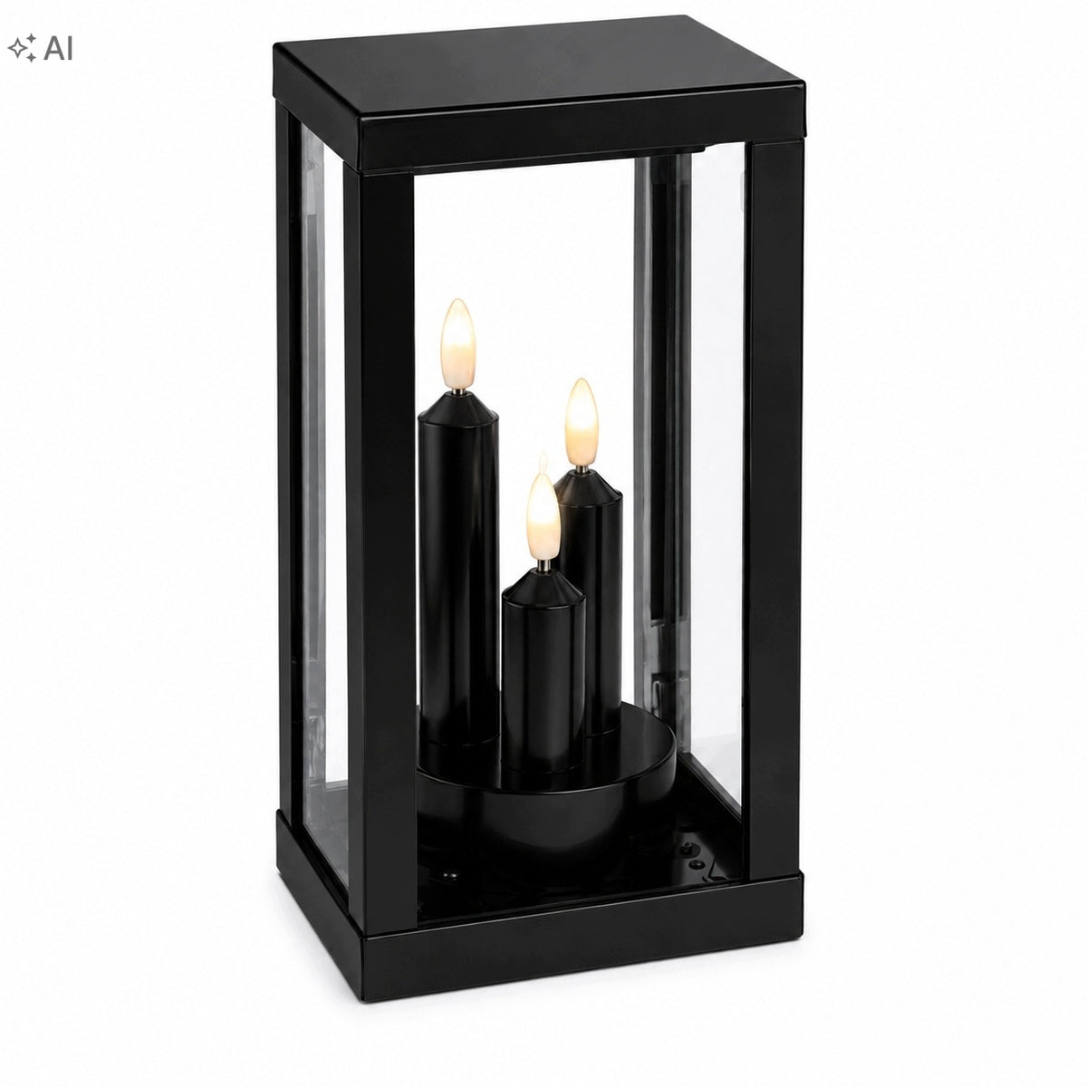 Lampion LED czarny na grób znicz elektryczny 3 świece elegancki 25 CM lampka cmentarna, dekoracja nagrobna, ozdoba