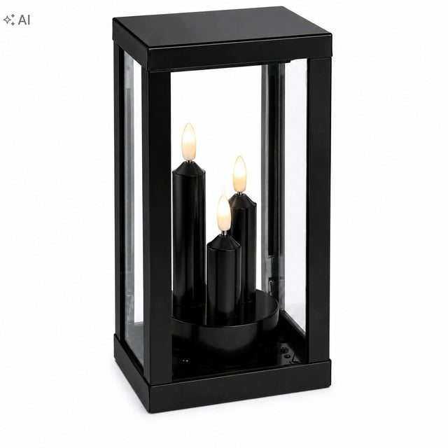 Lampion LED czarny na grób znicz elektryczny 3 świece elegancki 25 CM lampka cmentarna, dekoracja nagrobna, ozdoba nagrobka