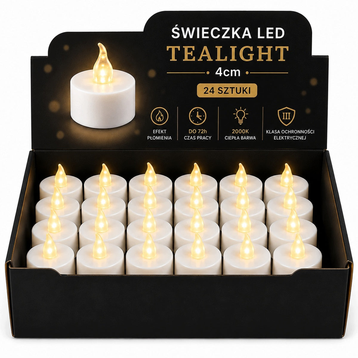 Wkłady LED Tealight świeczki 24 szt białe 4cm płomień baterie w zestawie podgrzewacze dekoracyjne do świeczników i