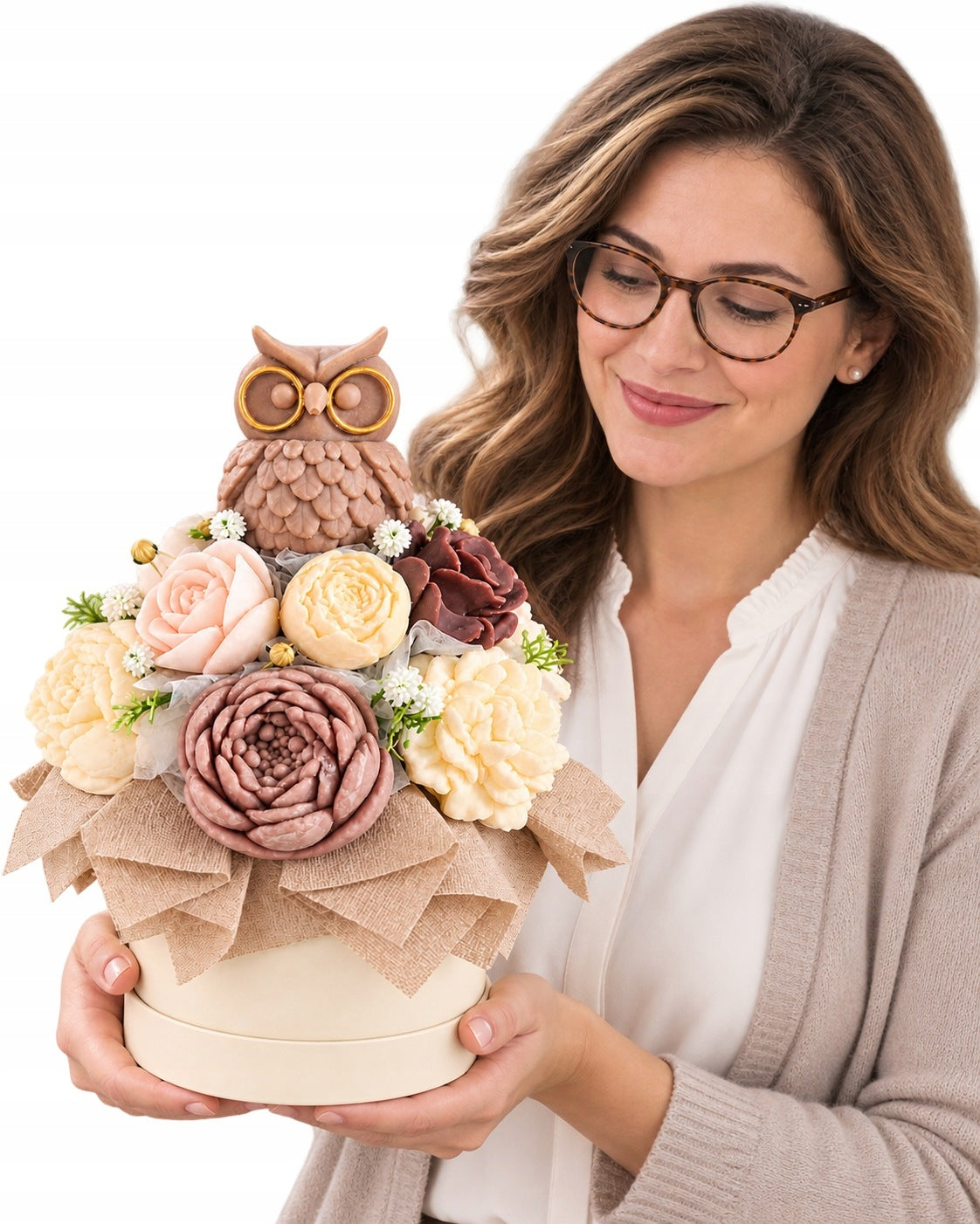 Flowerbox z Sojowych Kwiatów Dekoracja Handmade Prezent Dzień Nauczyciela wosk sojowy ozdoba do wnętrz kompozycja