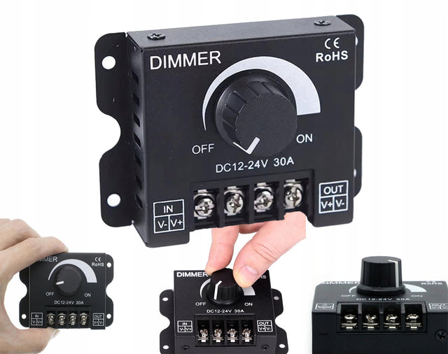 Sterownik/ściemniacz do taśm LED COB mono z pokrętłem do 720W 12V/24V mocny regulator jasności, kontroler światła jednokolorowego