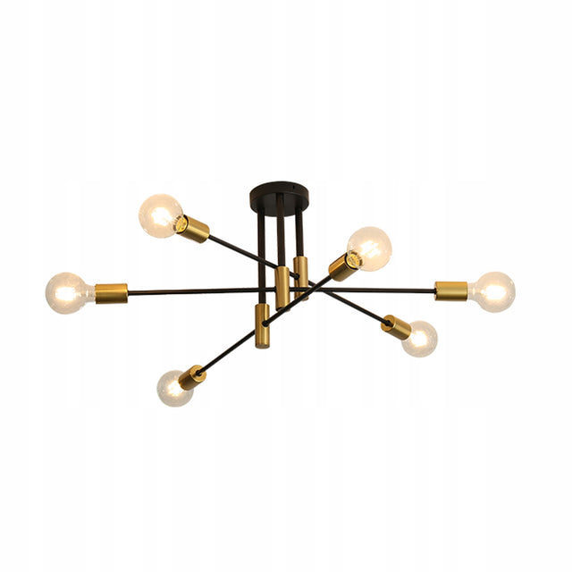 Lampa Sufitowa E27 Żyrandol LED Czarno-Złoty 6-Ramienny Nowoczesny do Jadalni wisząca metalowa, salon, kuchnia, 6 punktów, wysokość 71 cm