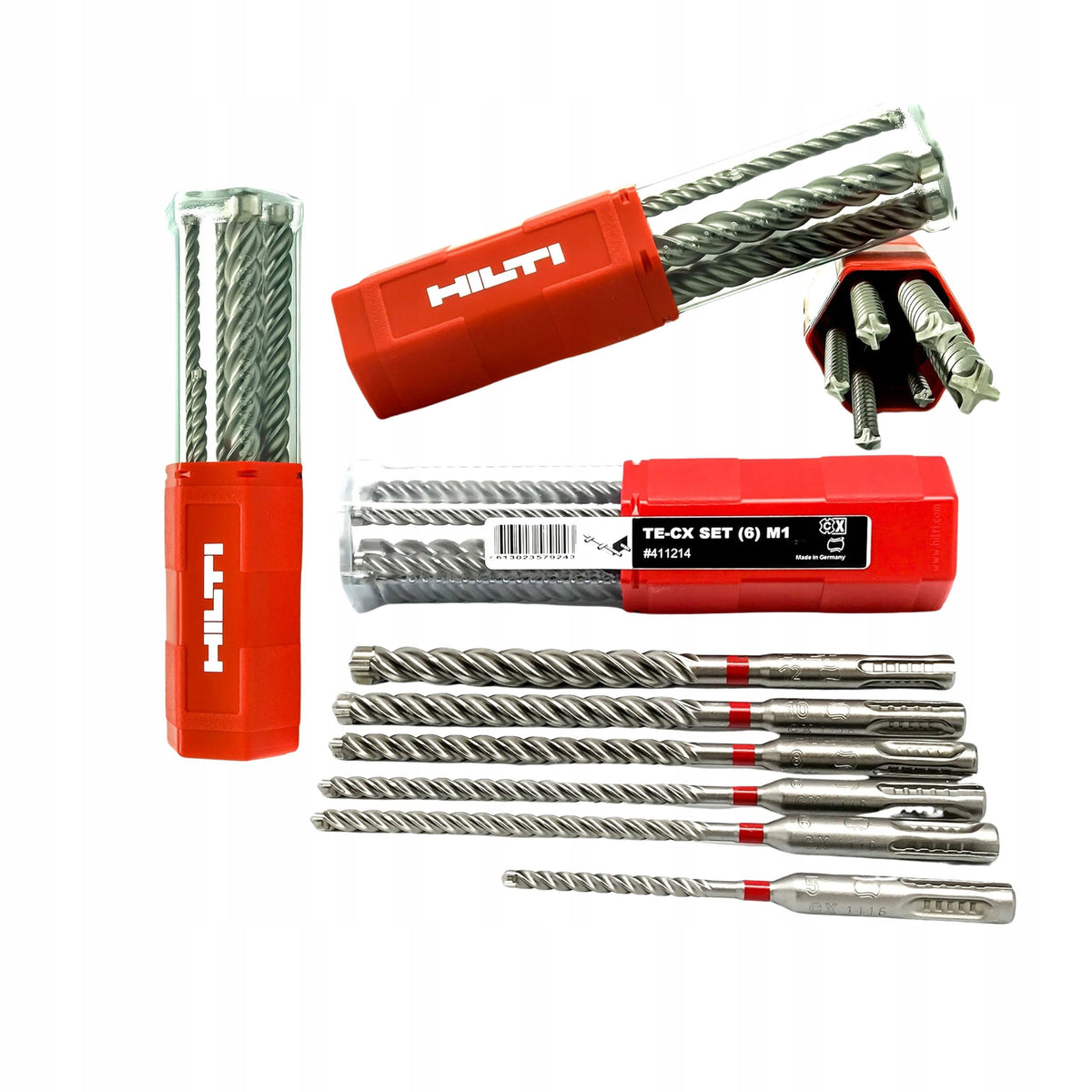 Zestaw wierteł SDS Plus Hilti do betonu żelbetu 6 sztuk TE-CX M1 4-ostrzowe cegły, ceramiki, kamienia, szalunkowe