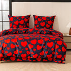 Komplet pościeli 160x200 poszewka 70x80 satynowa elegancka serca mikrofibra, zamek błyskawiczny, czarno-czerwona