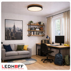 Lampa sufitowa LED Plafon 40cm z drewnem czarna Okrągła 40W naturalna 4000K oprawa, zintegrowane źródło światła, biała