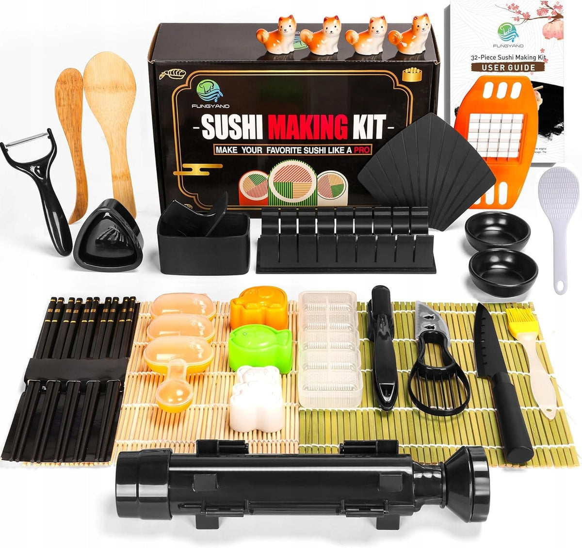 ZESTAW MASZYNKA DO ROBIENIA SUSHI Z ROLKA MATA PRASKA NÓŻ DO SUSHI 32W1 akcesoria do maki i futomaki, wielorazowe