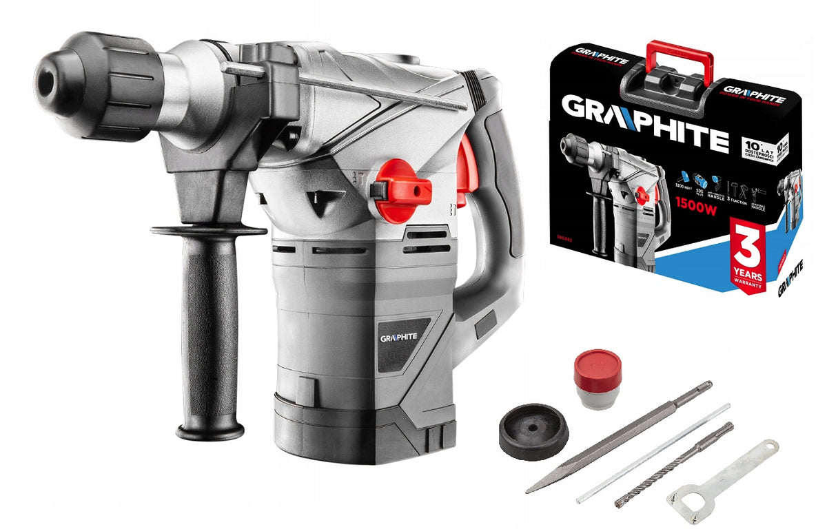 Młot udarowy SDS plus sieciowe graphite 4,5 J 1500 w 230 V młotowiertarka do betonu, kucia i wiercenia, waga 6 kg