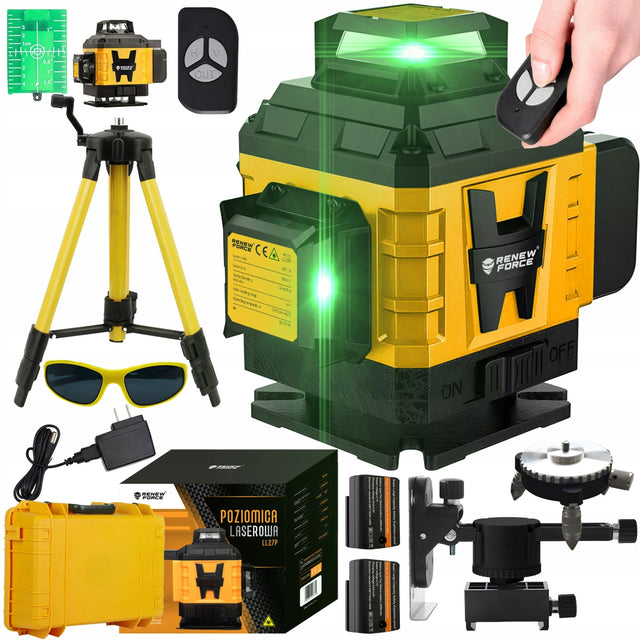 Laser krzyżowy poziomica laserowa 40 M laser samopoziomująca statyw walizka zielone linie 360°, 16 wiązek, IP65, do prac budowlanych i remontowych