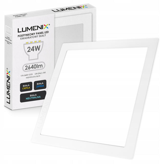 Panel Plafon Sufitowy LED Podtynkowy Kwadrat 24W 2640lm Nie mruga CCD slim lampa wewnętrzna neutralna biała 29 cm zintegrowane źródło światła