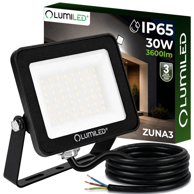 Naświetlacz LED halogen 30W reflektor budowlany lampa robocza IP65 do Garaż oświetlenie warsztatu, neutralna barwa, 3600 lm, 4000 K